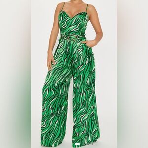 Fashion Nova Green and Black Wide Leg Jumpsuit